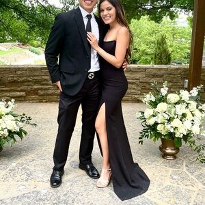 Windsor black tie formal black dress with slit